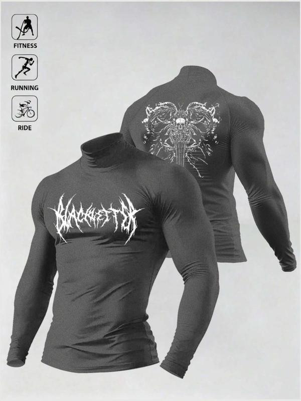 Men's High Elastic Performance Top, Gym Workout Shirt, Gothic Print, Moisture-Wicking Fabric, Ideal for Powerlifting, Daily Sports, Casual Wear