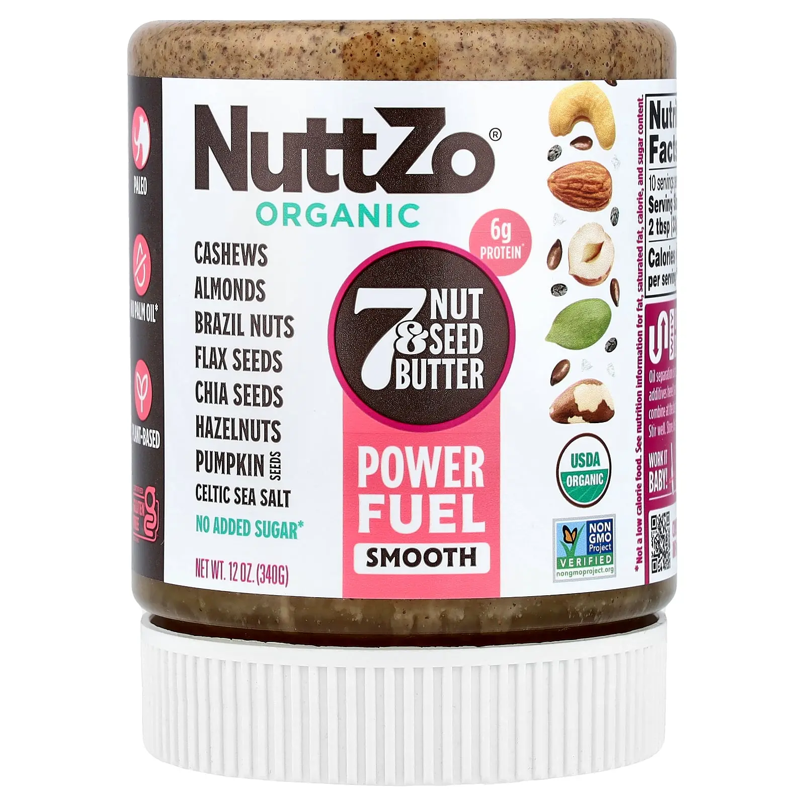 Nuttzo Organic Power Fuel, 7 Nut & Seed Butter, Smooth, 12 oz (340 g)