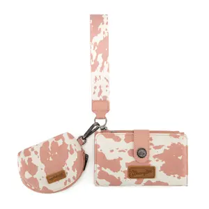 Wrangler Western Cowprint Keychain with Matching Wristlet and Card Holder for Women