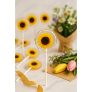 Clear Sunflower Candy Lollipops, Floral Favors