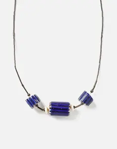 70s Seed Bead Cord and Ceramic Bead Necklace