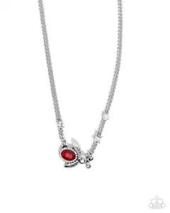 Bedazzled Beetle - Red Gem Silver Bee Firefly Bug Short Necklace - Paparazzi