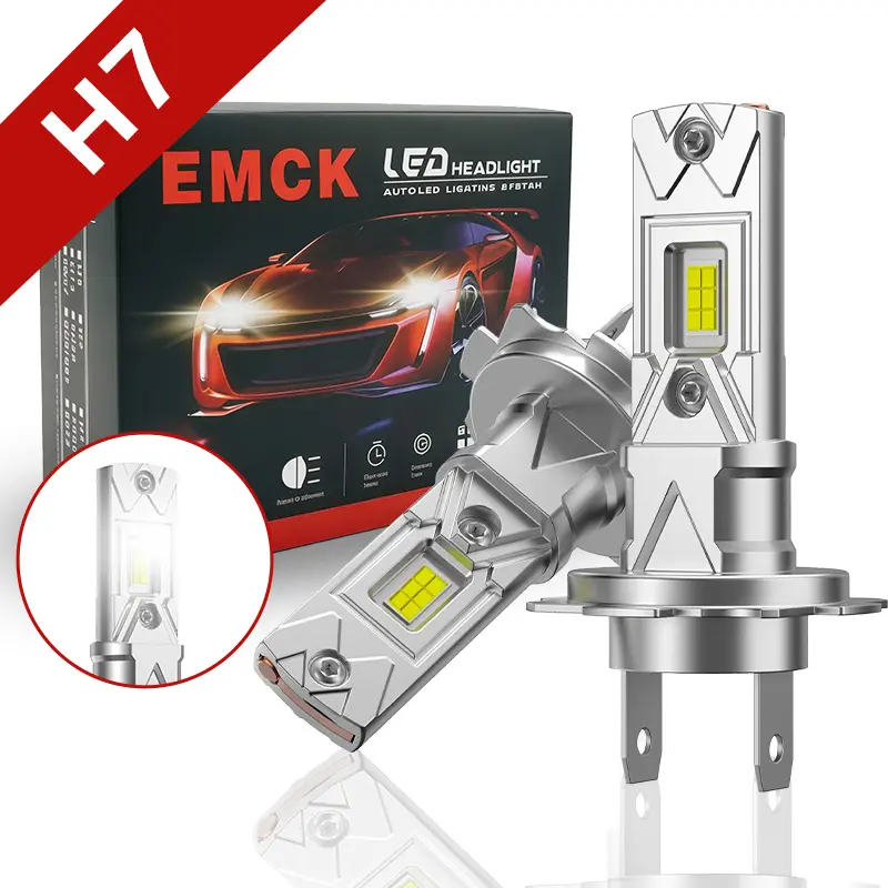 OKCKMK silver-white LED car light kit, H7 high/low beam bulbs, automotive headlights, ultra-bright 6000K, 30,000 lumens, plug-and-play, supports CANBUS