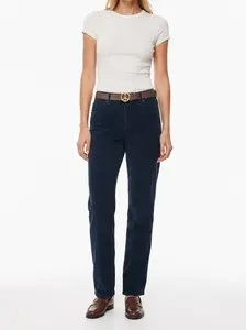 Navy Straight-Leg Pants – Belted Corduroy Everyday Trousers