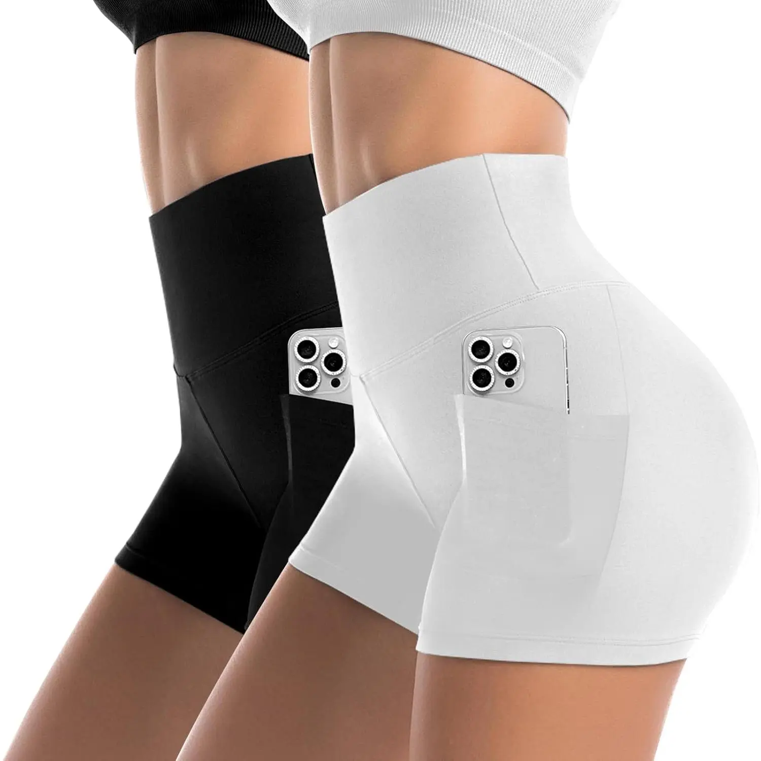 Dog & Cat Active Biker Booty Shorts 2-Pack - 4" High Waisted, Tummy Control, Stretch Fabric, No Small-Medium Size Gap, Breathable for Biking, Running, Gym (Pet Costumes with Pockets)