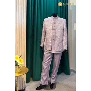 Lushkara Lavender Embroidered Indo-Western Sherwani Set for Men