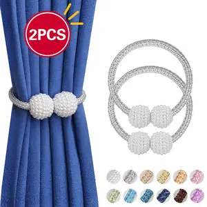 2pcs Simple No-Drill Curtain Tiebacks, Pearl Magnetic Curtain Clips, Elegant Home Decor for Living Room or Bedroom, 2 Pack