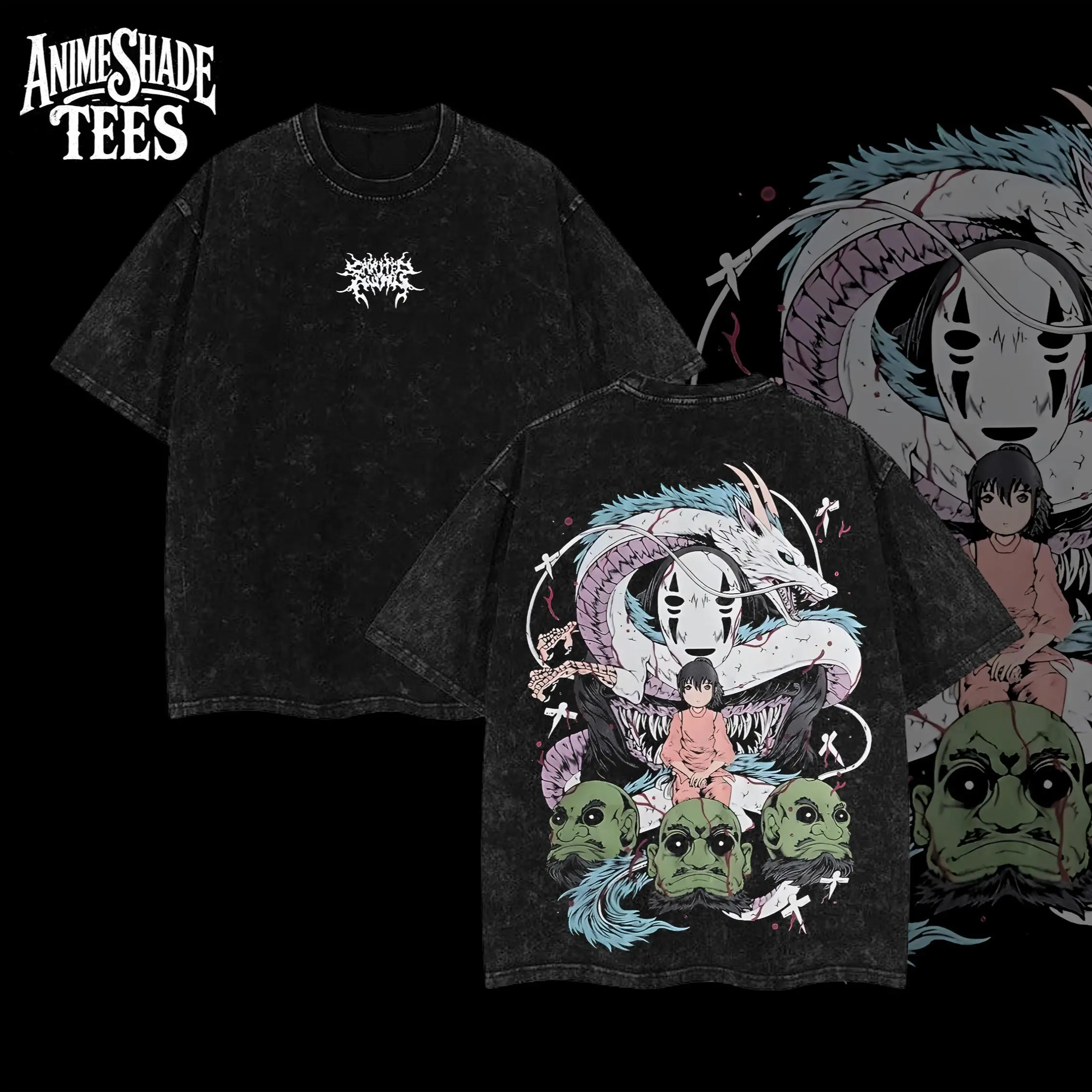 Spirited Away Vintage Washed Tee – Studio Ghibli Oversized T-Shirt Featuring Chihiro & Haku, Soft Cotton Anime Merch, Retro Aesthetic Streetwear, Unisex Casual Fit, Gift for Anime Lovers & Ghibli Fans