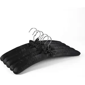 5 Pack Large Black Satin Padded Hangers, 17" Non-Slip Cushioned Hangers for Sweaters, Silk Dress, Wedding Dress, Bridal Gown, Cashmere