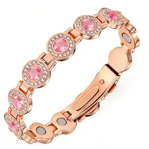 City Fashion 4X Strength Magnetic Copper Bracelet for Women-Updated 3800 Gauss Magnets-Adjustable Length with Secure Clasp-Premium Multi-Facet Crystal Inlays-MothersDayGift