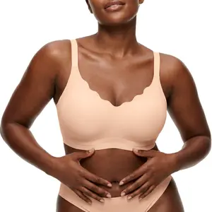 VRCOMFY Women Seamless Bras No Underwire Scalloped Push Up Bras Soft Wireless Comfort Bralettes Full Coverage Everyday Bra Womenswear Adjustable Basic full coverage plunge bra