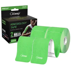 CKeep Precut Kinesiology Tape (2 Rolls), Original Cotton Elastic Sports Tape, 33 ft, 40 Precut Strips (Green)
