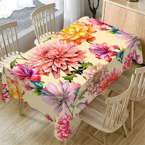 Vibrant Floral Pattern Rectangular Tablecloth, Indoor Outdoor Use, Kitchen Dining Decor, Christmas Thanksgiving Holiday Wedding Party Decoration