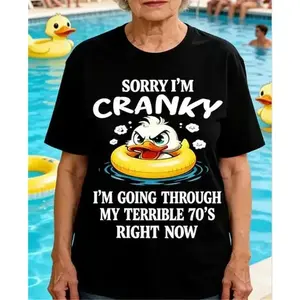 Cranky Duck T-Shirt, Sorry I'm Cranky Tee Gift, Funny 70s Retro Graphic Shirt, Sarcastic Humor Design, Casual Trendy Outfit, Trendy Womenswear, Menswear, Full Color 🦆😄✨