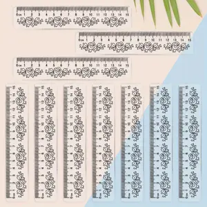 10pcs Clear Plastic Ruler with Large Numbers Flower Designs for Office, The side features a serrated structure, Transparent, Easy to Read Design, Office Supplies, Precision Measuring, Sleek Appearance, Clear Construction