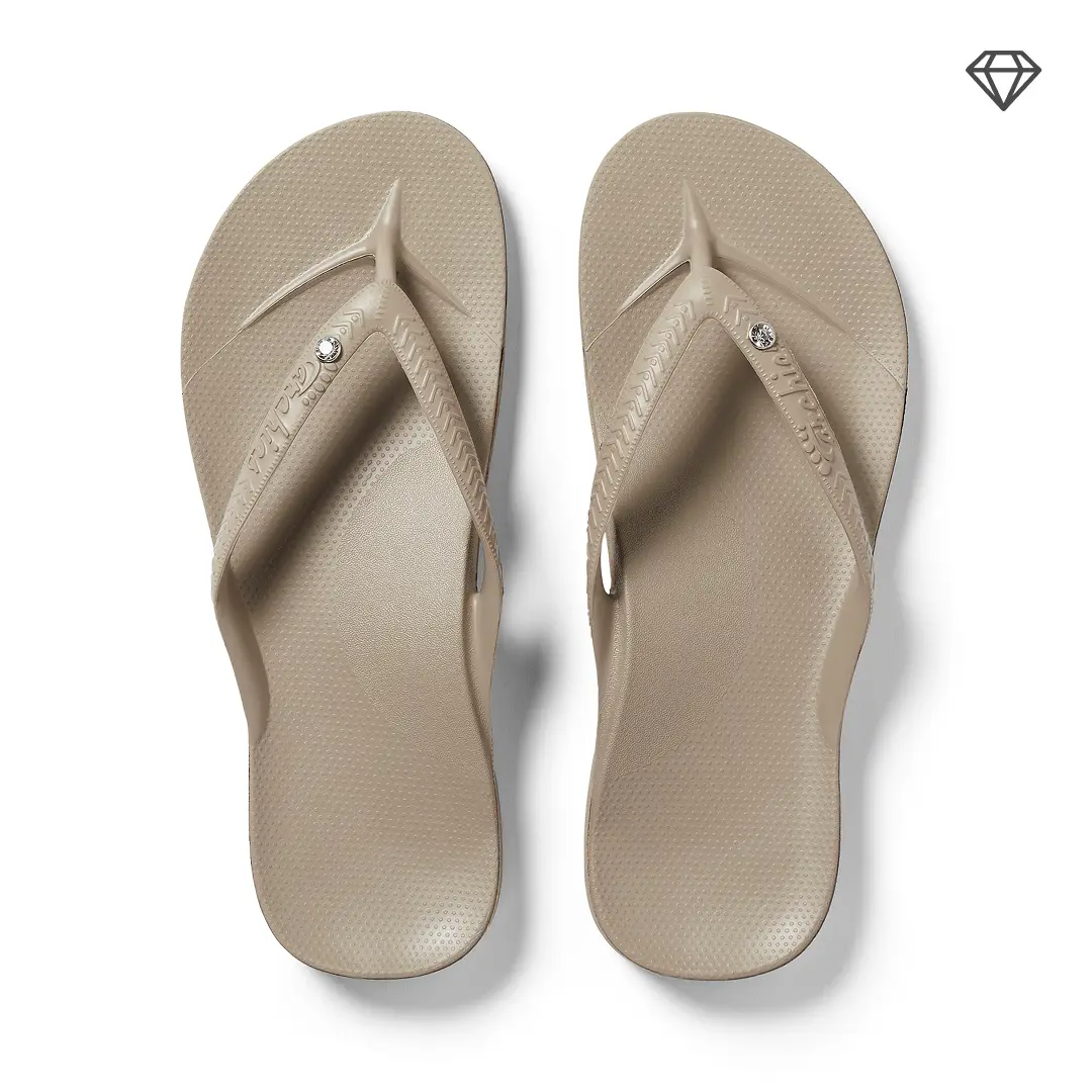 ARCHIES | Crystal Taupe Arch Support Flip Flops for Men & Women – Orthotic Sandals for Plantar Fasciitis Relief – Lightweight, Cushioning, Shock-Absorbing Slippers, Sandals for Walking, Foot Pain & All-Day Comfort