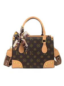 Printed Scarf Rivet Square Bag, Vintage Patchwork Handbag, Commute Versatile Crossbody Bag, Wide Strap Shoulder Bag, Durable Print Fabric