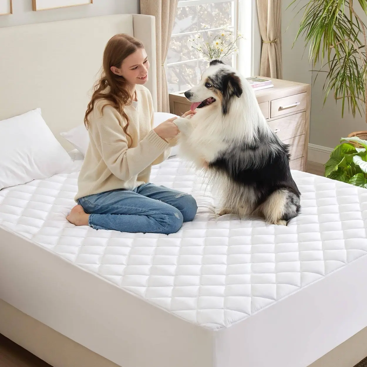 Quilted Waterproof Mattress Protector – Soft, 3-Layer Microfiber Bed Cover, Fitted & Machine Washable