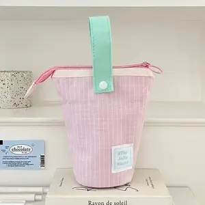 High Capacity Zippered Polyester Pencil Case, Stylish Fabric Desk Organizer for Office Supplies, Durable Multi-Functional Storage Bag, Multifunctional Stationery, Office Accessories