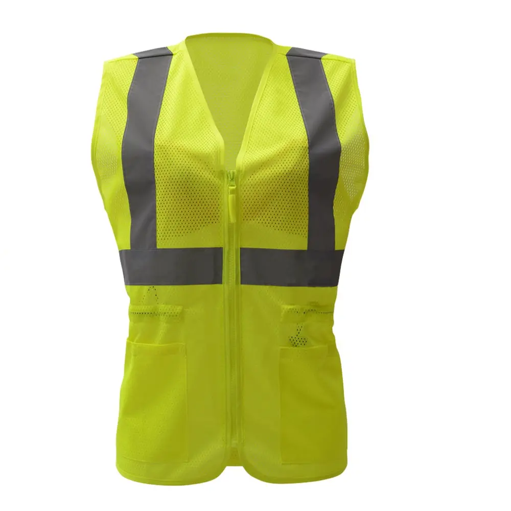 Women's Comfortable Hi-Vis ANSI/ISEA 107-2015 Class 2 Safety Vest with Zipper & 2 Slash Pockets, Visibility Boost Work Gear for Home Improvement, Security Use