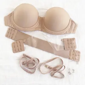 Beige & Clear Customizable Bra Set Normal Type Nylon Spandex Silicon 2 Back Bands Shoulder Straps Perfect Fit for Everyday Wear Womenswear Basic Minimalist Style