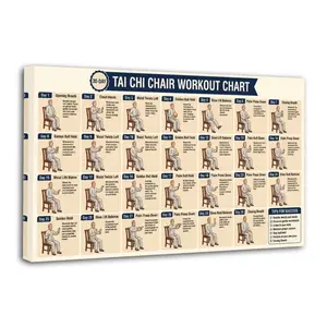Tai Chi Chair Workout Chart Poster Print Seated Exercises for Beginners and Seniors Canvas Wall Art Living Room Bedroom Home Gym Decor