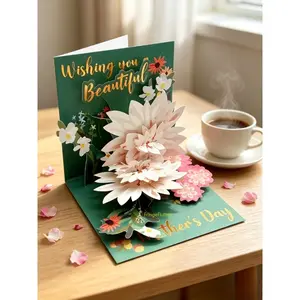 3D Pop-up Greeting Card with Gold Foil Lotus Floral Design, Luxury Mother's Day Thank-You Card for Sports & Outdoor Enthusiasts' Moms