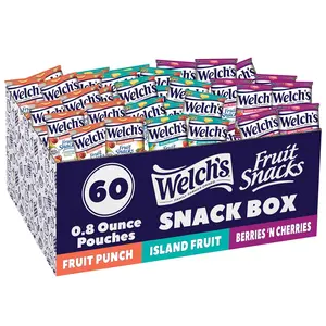 Welch's Fruit Snacks, Fruit Punch & Island Fruits & Berries 'N Cherries Snack Box, Stocking Stuffers, Gluten Free, 0.8oz Snack Packs (Pack of 60)