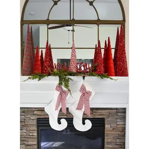 White Velvet Christmas Stocking with Candy Cane Bow