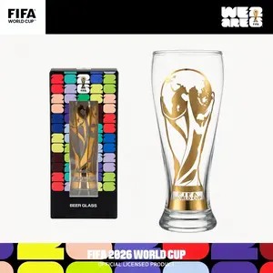 FIFA WORLD CUP 2026 Glass Cup with Iconic Gold Trophy Design Football Theme Perfect for Parties Gifts and Watching Matches
