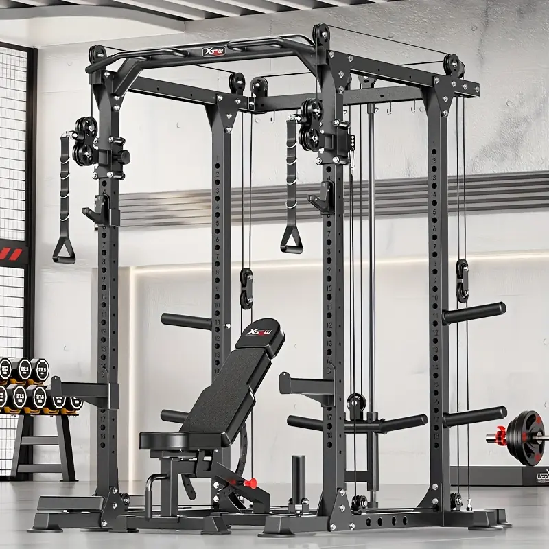 1800LBS Capacity Multi-Function Power Cage Squat Rack with Cable Crossover System - Stainless Steel, Adjustable Pads & Multiple Attachment Points for Garage & Home Gym Workouts (White/Red/Black)