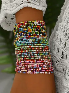 Boho Beaded Bracelet Set, 30-Piece Colorful Seed Bead Jewelry Collection, Versatile Layered Handwear Accessories for Women