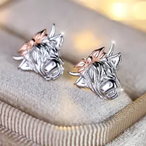 One Pair of Exquisite 925 Sterling Silver Hypoallergenic Cow Head Shaped Stud Earrings - Unique Personality Jewelry for Women, Nickel-Free, Lead-Free, Durable, and Comfortable to Wear - Perfect Ear Decor for Fashionable Ladies versatile fashion jewelry