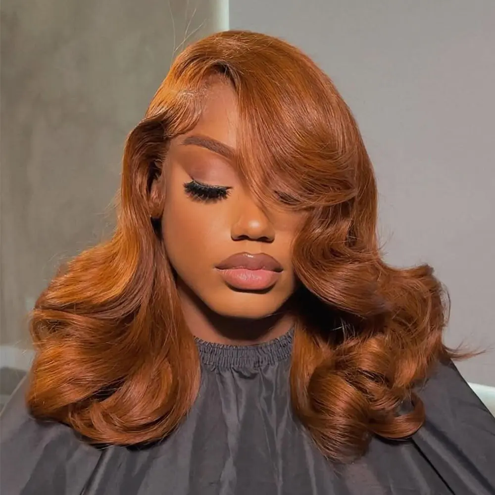 Ginger Orange Body Wave Lace Frontal Human Hair Wig Short Bob 13x4 HD Transparent Lace 180% Density Lace Front Wig Pre Plucked For Woman