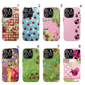 Floral Dot Ladybug Print Phone Case, Durable Two-In-One Protection, Fits iPhone 17 16 15 14 13 12 Pro