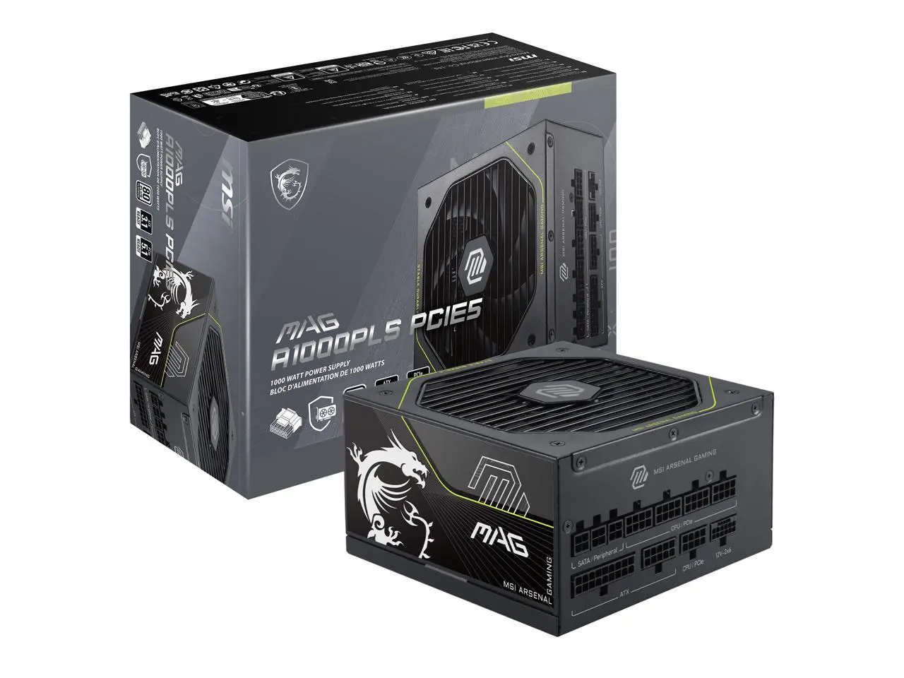 MSI MAG A1000PLS PCIE5, Fully Modular Gaming 1000W Power Supply, 80+ Platinum, Native 12V-2x6 Cables, GPU Safeguard, 105°C Main Capacitor, Fan Safeguard, ATX 3.1 & PCIe 5.1 Ready, 10 Year Warranty