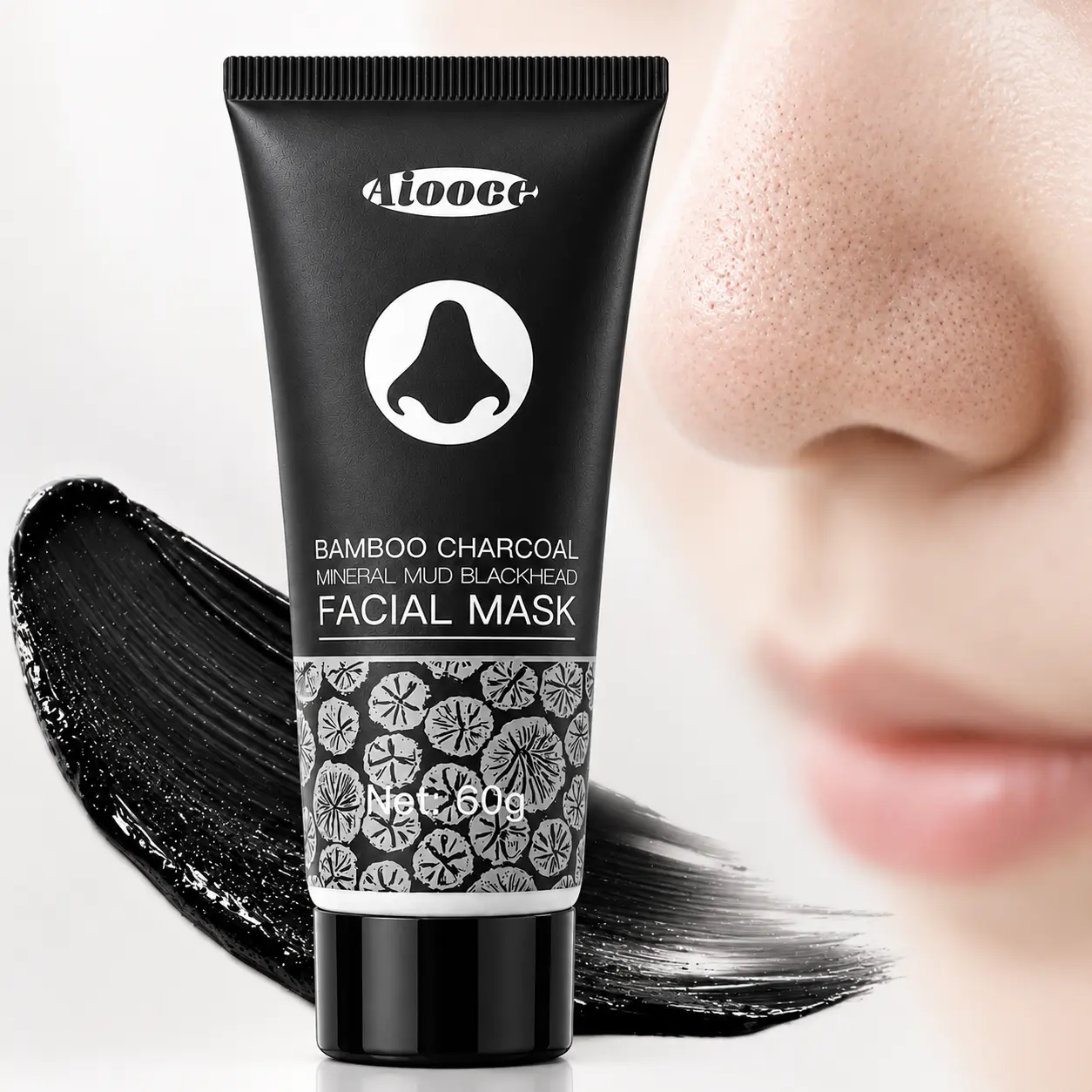 Bamboo Charcoal Mineral Mud Blackhead Mask, Deep Pore Cleansing Facial Mask for Oily & Combination Skin 60g