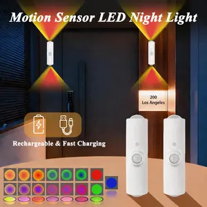 Smart Rechargeable LED Night Light with Motion Sensor – RGB Gradient Dimmable Wall Lamp, Magnetic & Stick-On Design, USB Charging, Long Battery Life, Ideal for Halloween, Bedroom, Stairs, Hallway & Entryway Decor