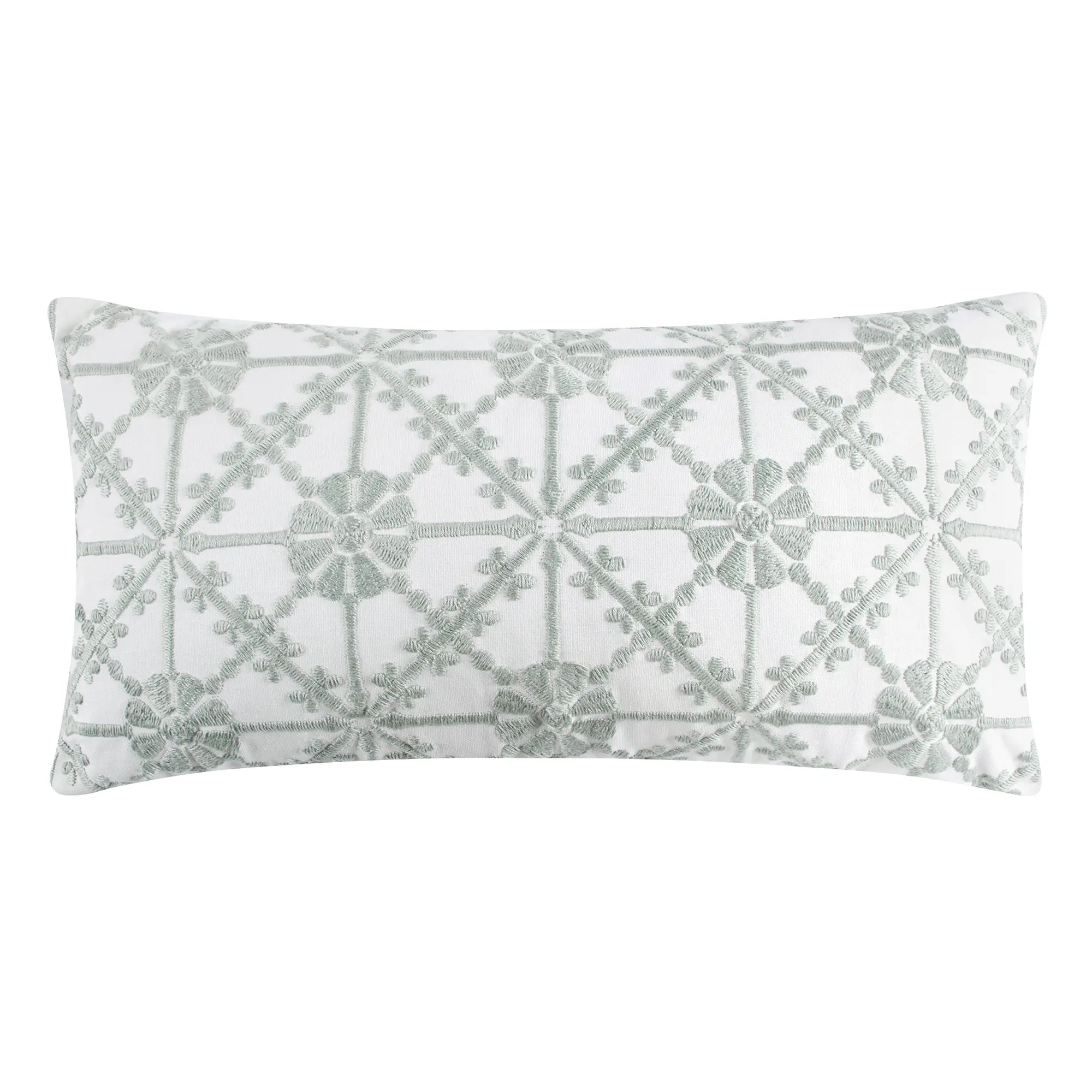 Sarrah Sage Embroidered Floral Motif Pillow - Plush Feather Fill Bedding Accent, Soft Quilted Stitch Design, Sweet Home Decor Textile Accessory