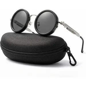Adjustable Tint Sunglasses for Men, Polarized Steampunk Round Sunglasses with 1-9 Gear Dial, ND Filter UV400