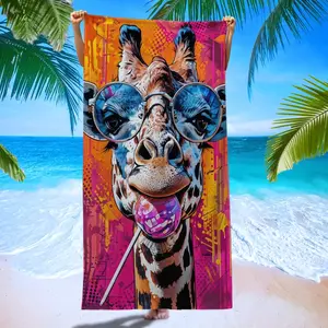 Cool Sunglasses Giraffe Beach Towel, Funny Tongue Print, Absorbent Quick-Dry Microfiber, Perfect for Pool Party, Yoga, Summer Outdoor Use