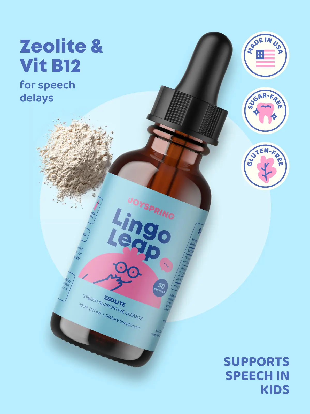 JoySpring LingoLeap for Kids - Zeolite Drops with B Vitamins - Support Speech Learning