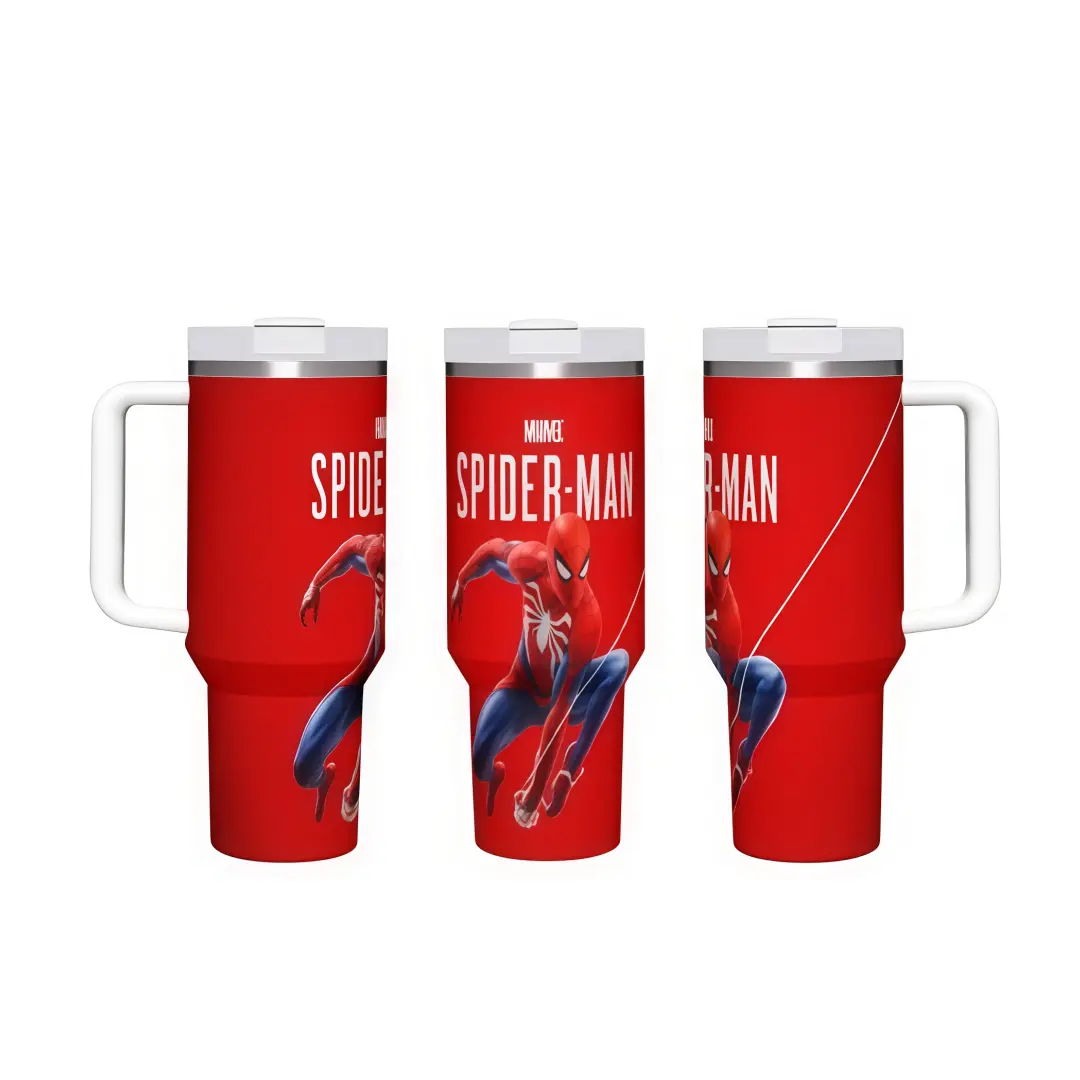 Marvel Spider‑Man 40 oz Ice King Cup, Vacuum Insulated Stainless Steel Tumbler with Handle & Straw Lid, Large‑Capacity Leak‑Proof Travel Car Water Mug, Superhero Collectible Fan Gift for Daily Commute Outdoor Activities