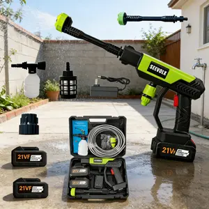 SEEVOLX 1000 PSI Cordless Water Booster Spray Gun, 21VF Rechargeable High Pressure Washer, 6-in-1 Adjustable Nozzle Portable Cleaner for Car Wash Deck Fence