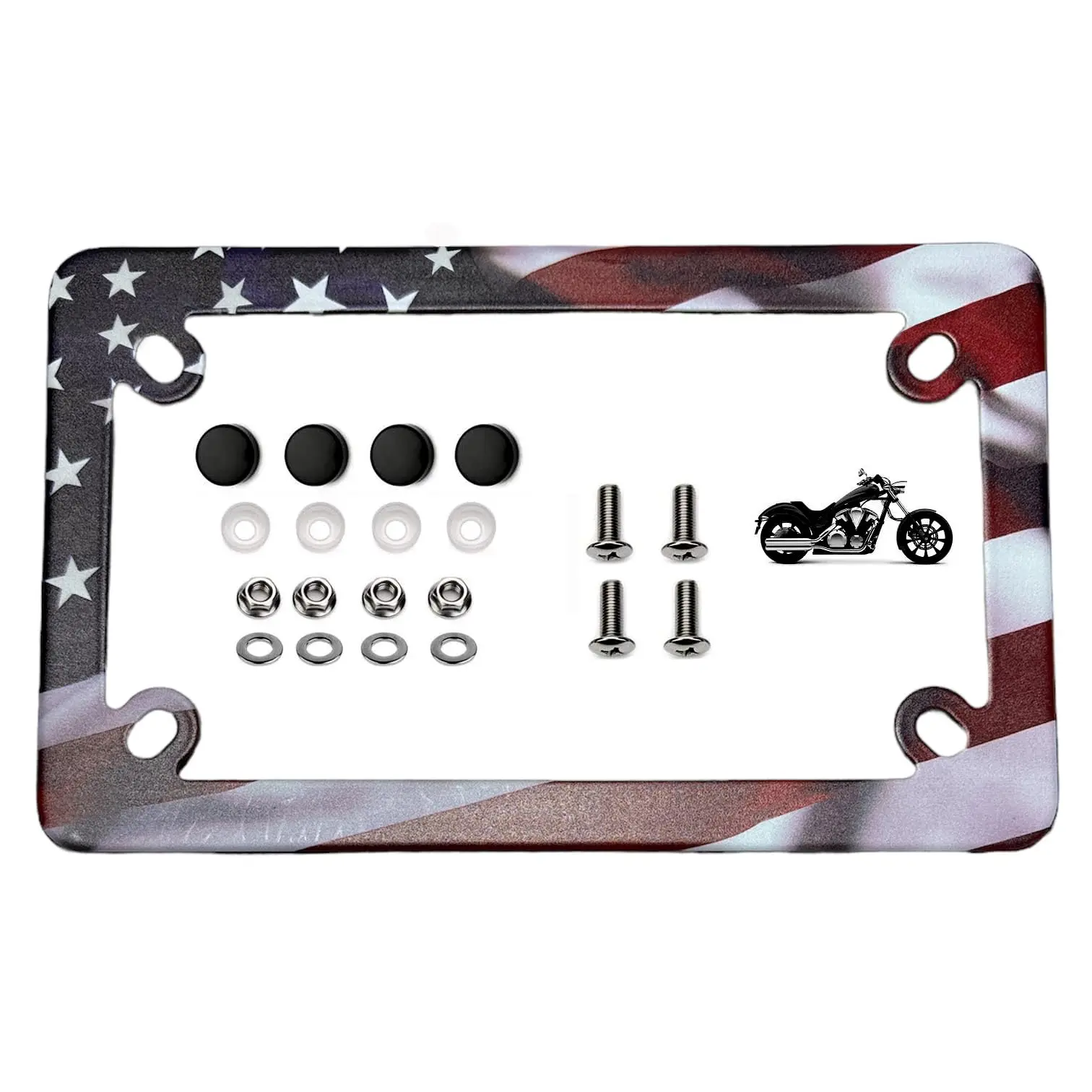 LFPartS USA American Flag Motorcycle Stainless Steel License Plate Frame (Pack of 1)