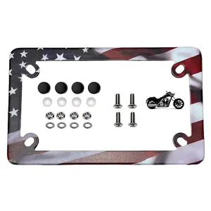 LFPartS USA American Flag Motorcycle Stainless Steel License Plate Frame (Pack of 1)