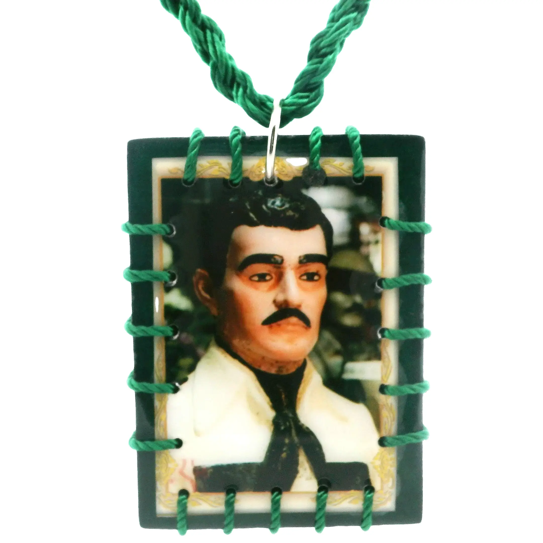 Jesus Malverde and St Jude Green Reversible Necklace