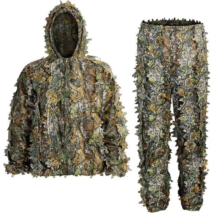 Ghillie Suit, 3D Leafy Ghillie Suit and Camo Suit, Ghillie Suit for Men, Camouflage Suits, Turkey Hunting, Lightweight Gear Hunting Clothes for Outdoor Woodland and Halloween.