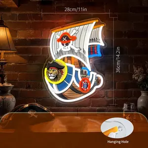 Pirate Boat Neon Sign LED Light for Room Kids Bedroom Bar Party Decoration Versatile Gift Nautical Theme