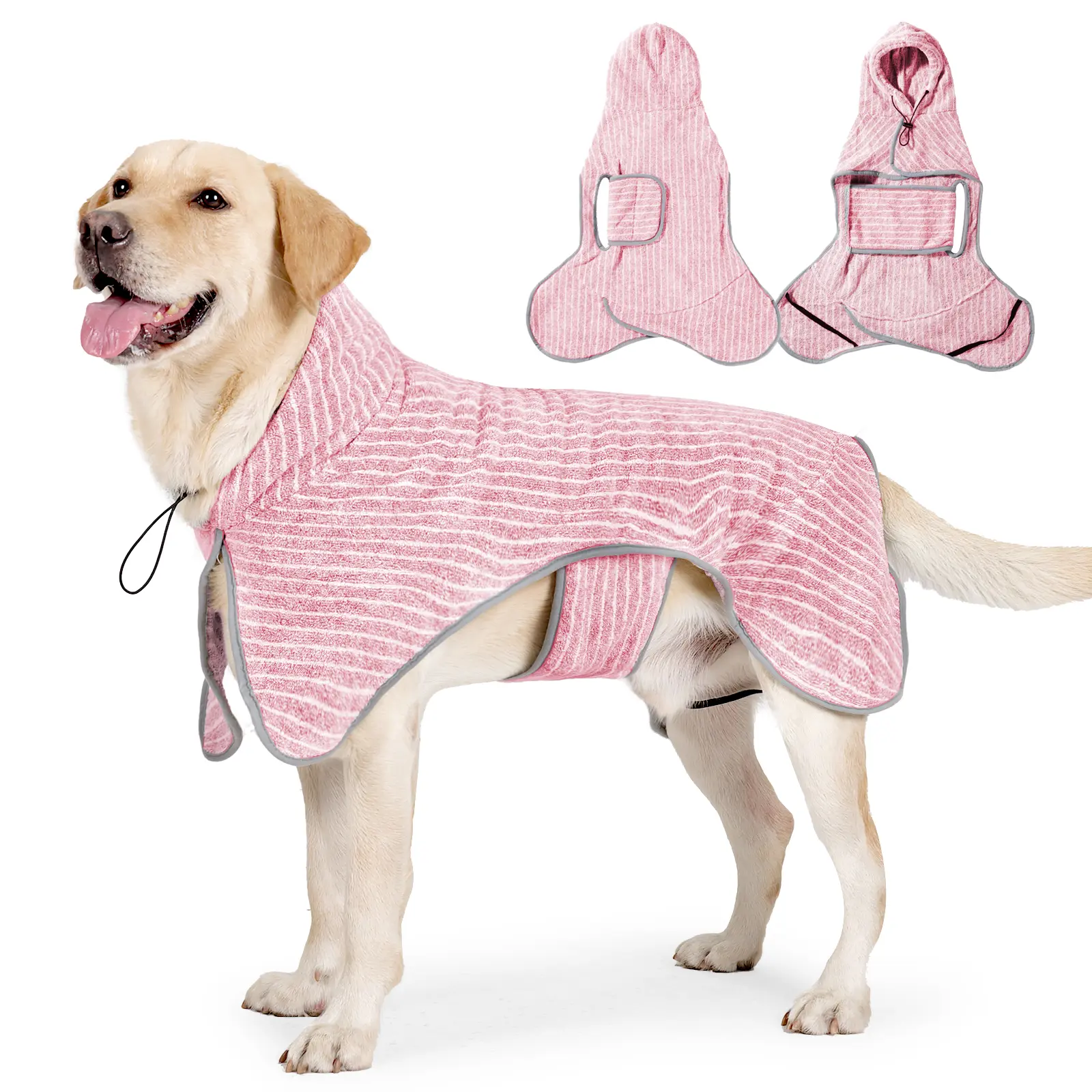 Dog Bath Drying Robe – Super Absorbent Microfiber Pet Towel Wrap with Hood & Adjustable Drawstring for All Breeds After Bathing,pet, breathable pet overall , Bathing Robe, Hands-Free Wear